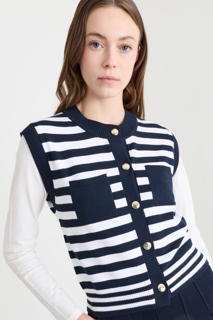 Knitted Gilet with Pockets - BLUE WHITE - Intrend - 3