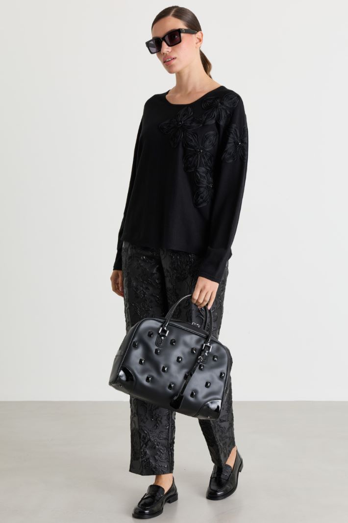 Embroidered jumper - BLACK - Intrend