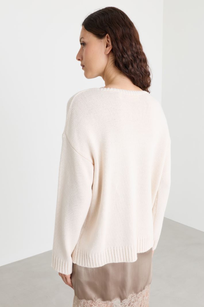 Lace-detail jumper - WHITE - Intrend - 4