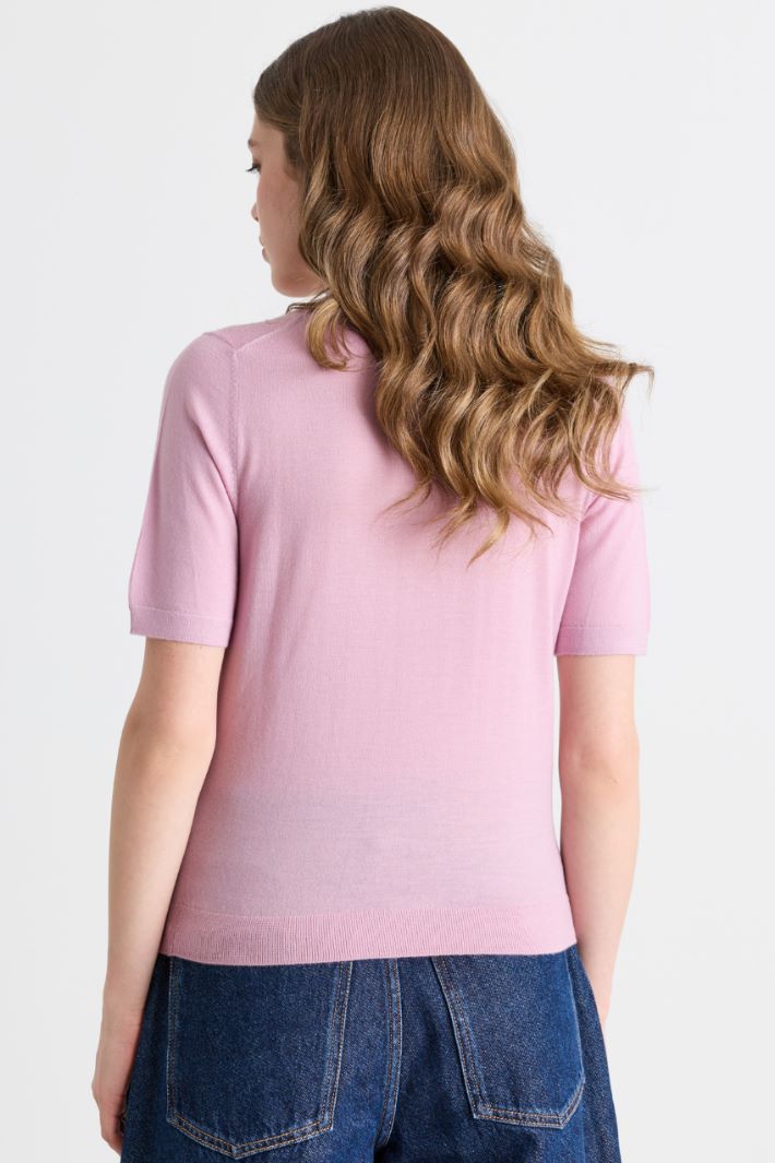 Short-sleeved knitted top - PINK - Intrend - 4