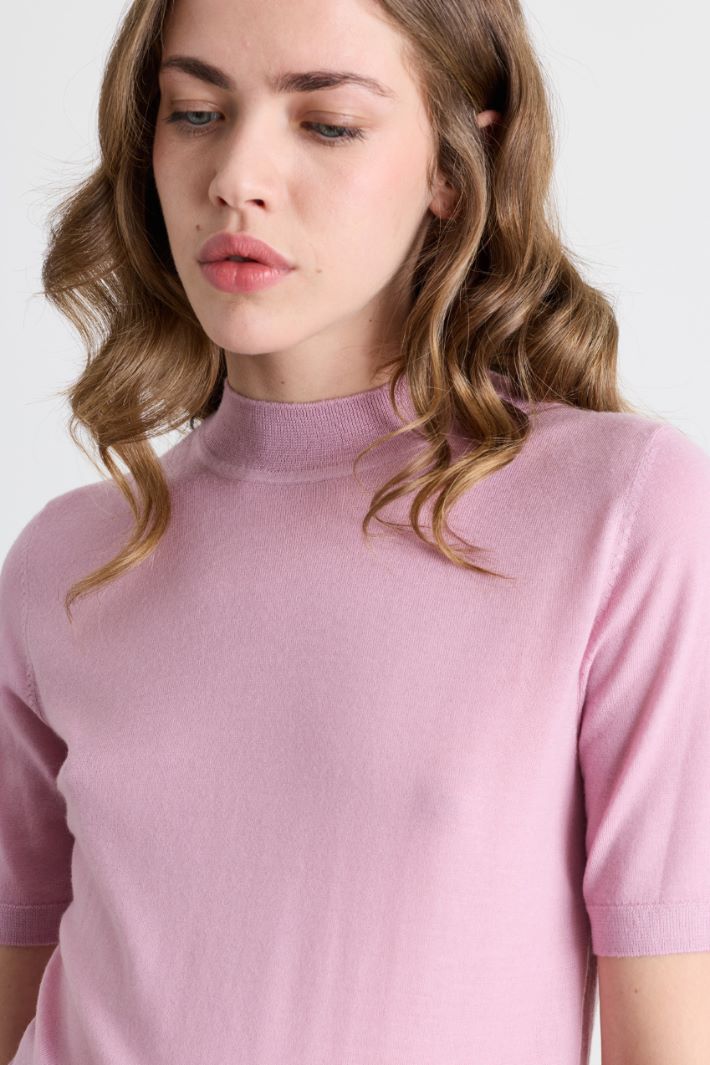 Short-sleeved knitted top - PINK - Intrend - 3