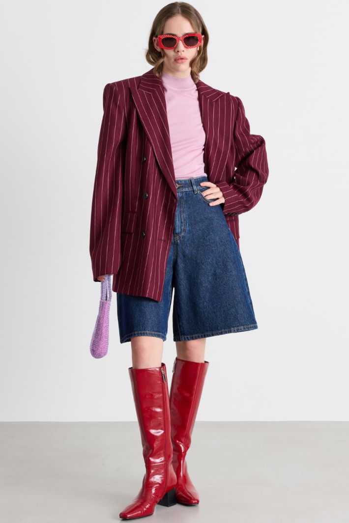 Short-sleeved knitted top - PINK - Intrend