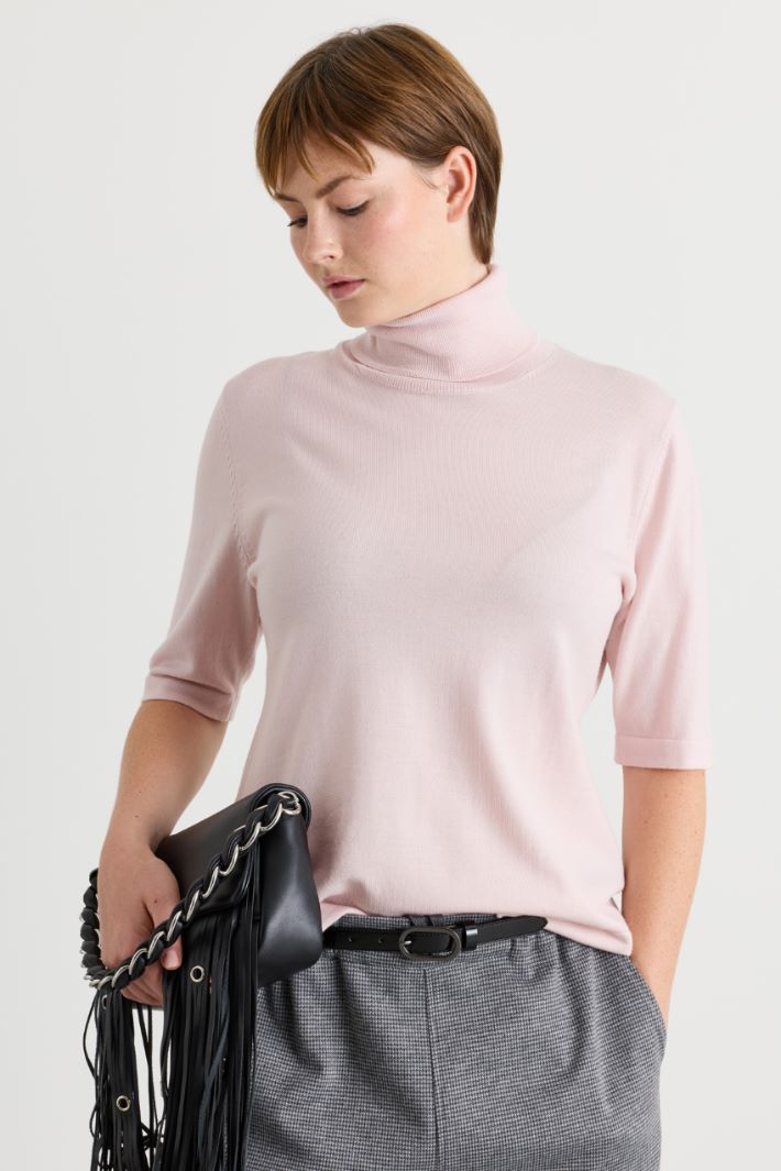 Maglia dolcevita a manica corta - ROSA - Intrend - 2