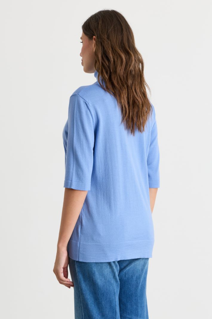 Short-sleeved roll-neck jumper - LIGHT BLUE - Intrend - 4