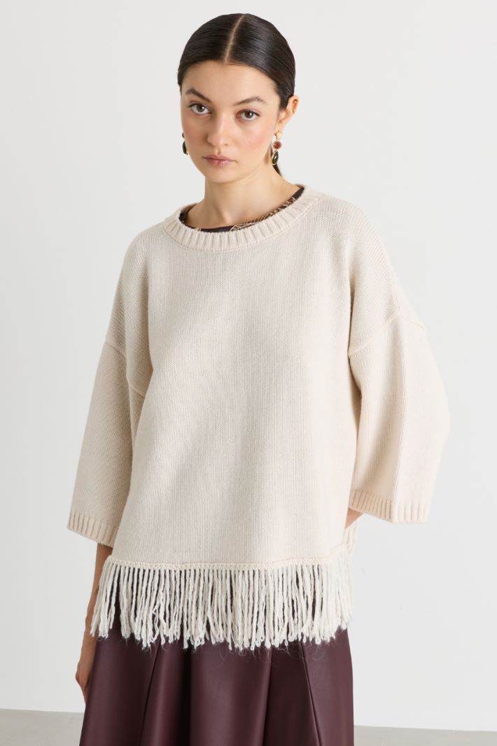 Fringed jumper - WHITE - Intrend - 2