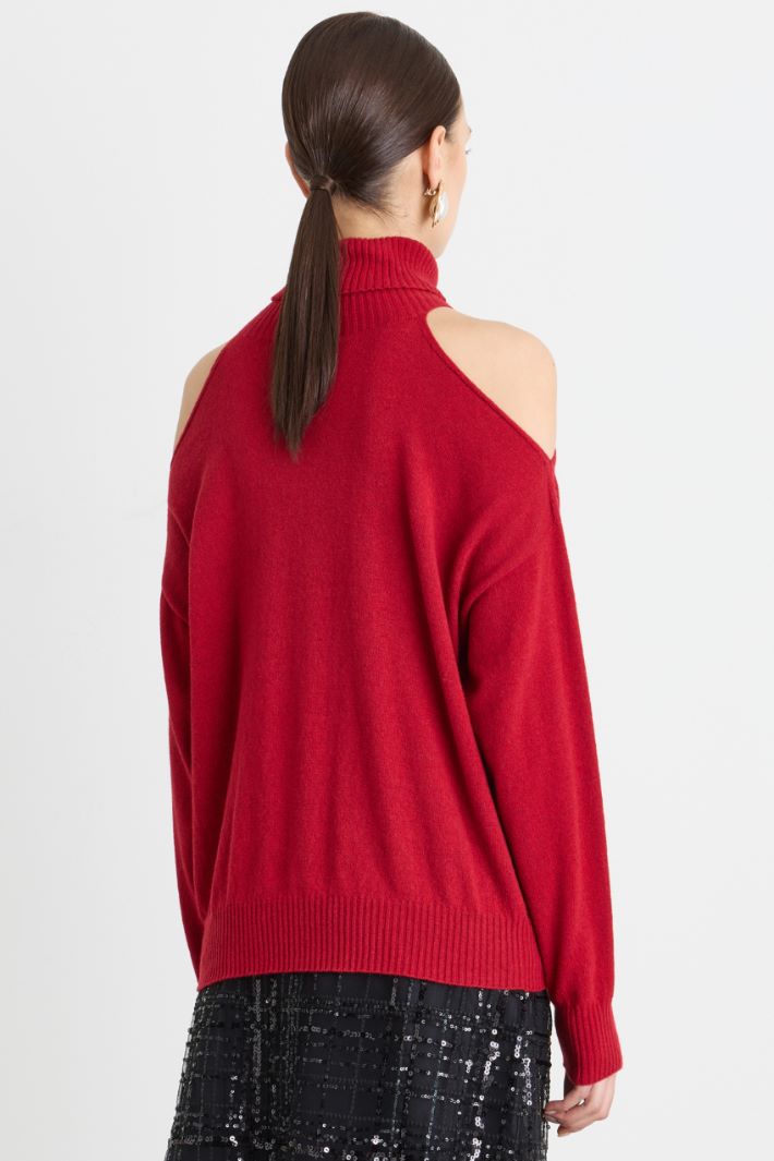 Rollkragenpullover mit Cut-outs - ROT - Intrend - 4