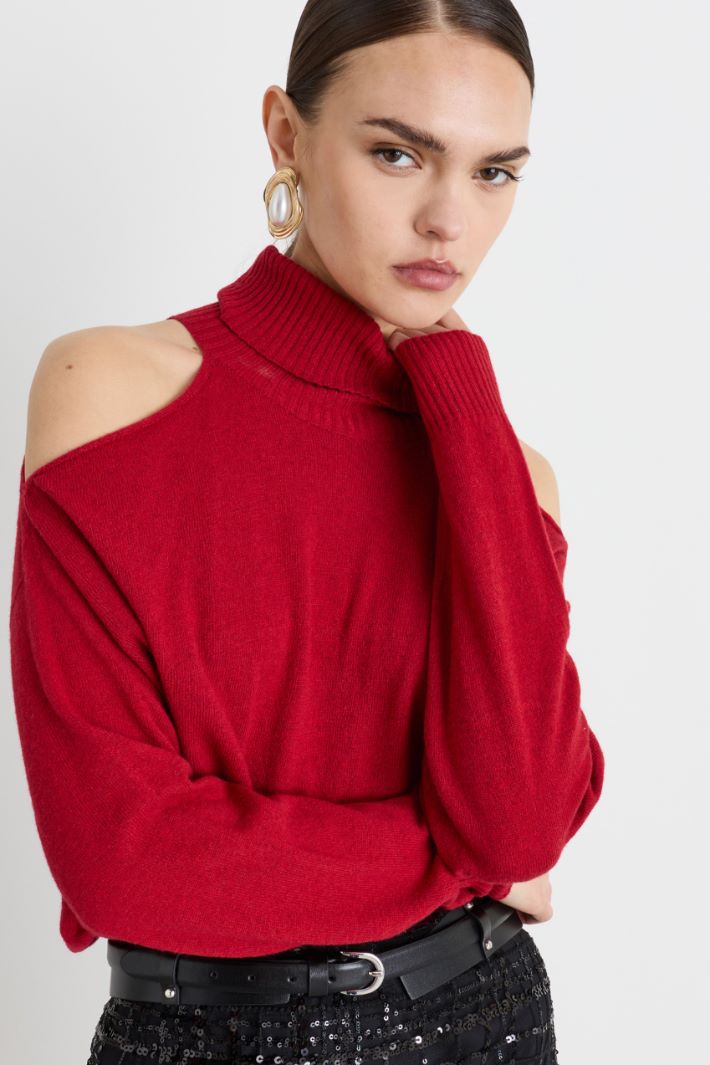 Rollkragenpullover mit Cut-outs - ROT - Intrend - 3