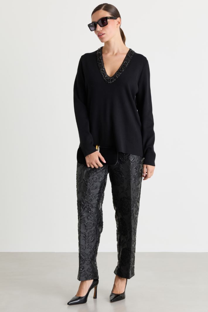 Jewel-embroidered jumper - BLACK - Intrend