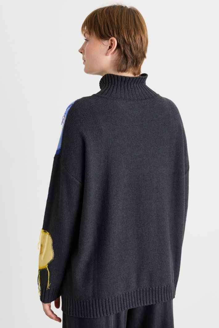 Multicolour Intarsia Jumper with Thread Detailing - BLACK - Intrend - 4