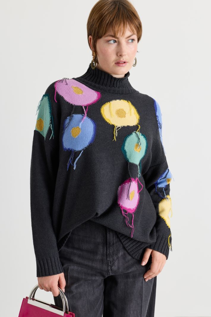 Multicolour Intarsia Jumper with Thread Detailing - BLACK - Intrend - 2
