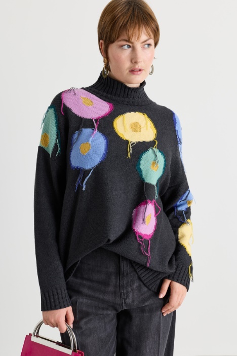Multicolour Intarsia Jumper with Thread Detailing - Intrend