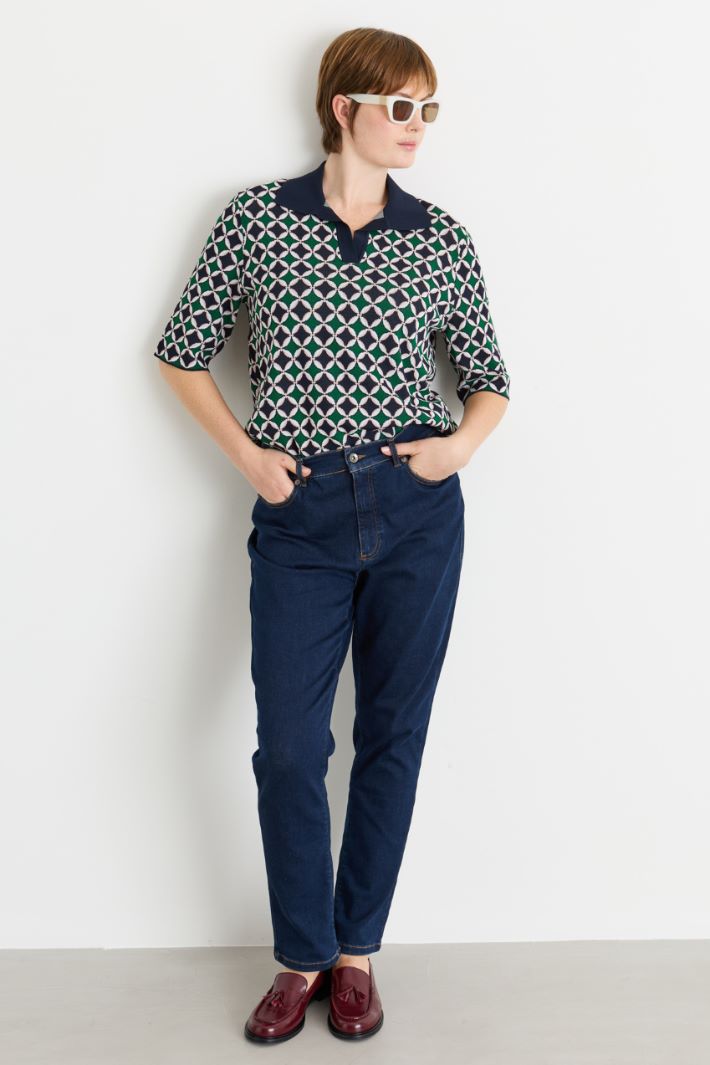 Jacquard polo top - BLUE GREEN - Intrend