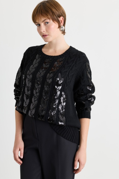 Sequin-embroidered cable-knit jumper - Intrend