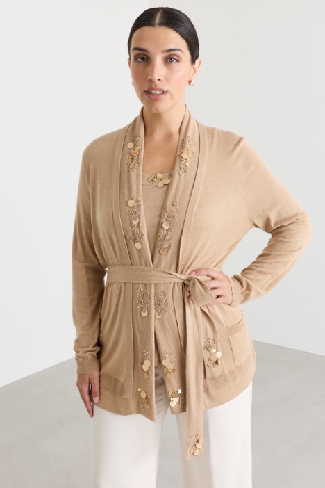 Embroidered Cardigan and Top Set - Intrend