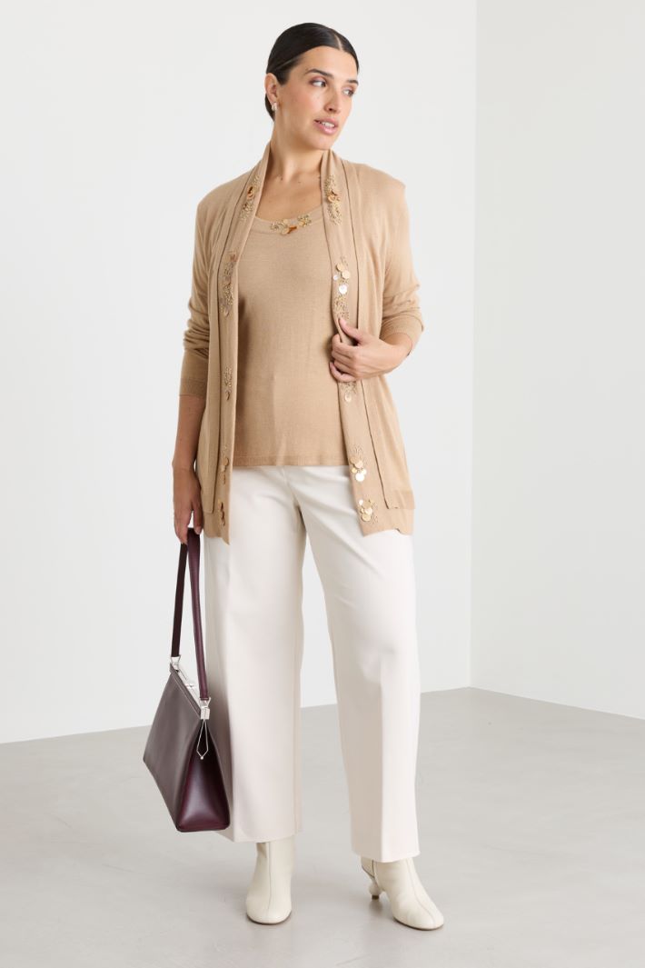 Set aus Cardigan und Top mit Stickerei - KAMEL - Intrend