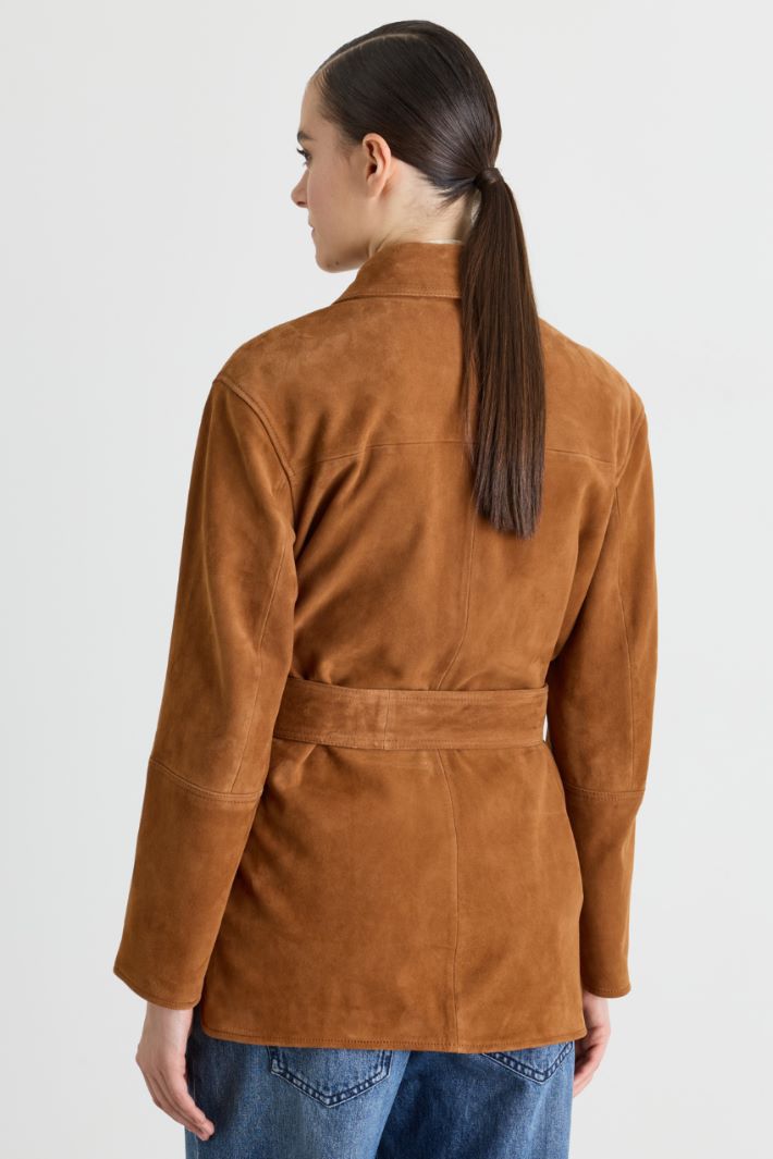 Belted suede shirt jacket - BROWN - Intrend - 4