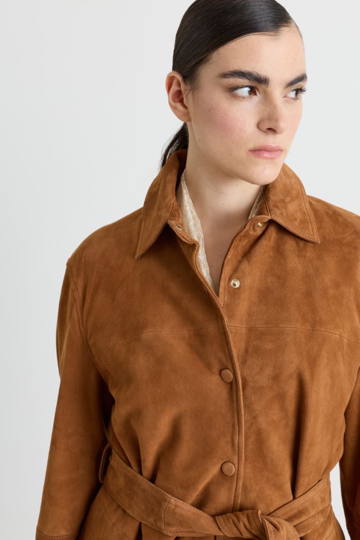 Belted suede shirt jacket - BROWN - Intrend - 3
