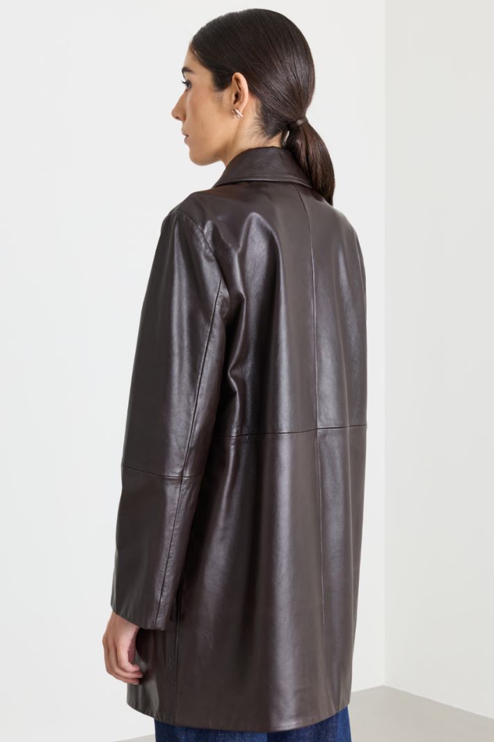 Concealed-button leather jacket - BROWN - Intrend - 4