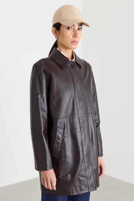Concealed-button leather jacket - Intrend