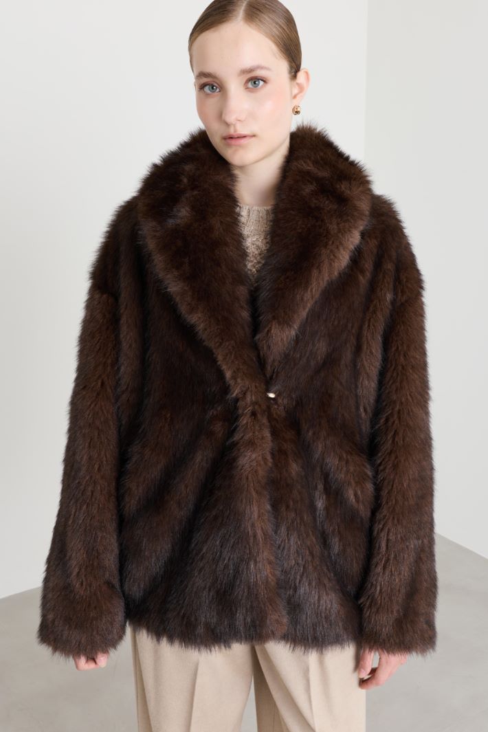 Cosy fabric jacket - BROWN - Intrend - 2