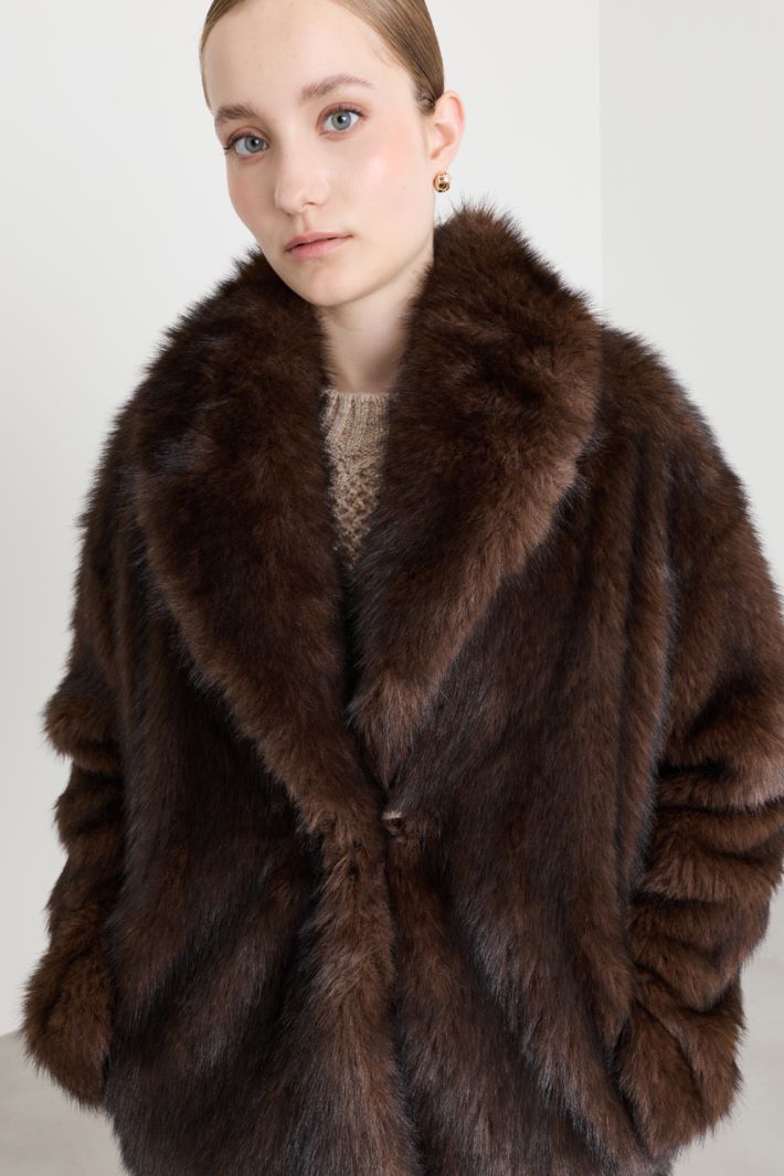 Cosy fabric jacket - BROWN - Intrend - 3