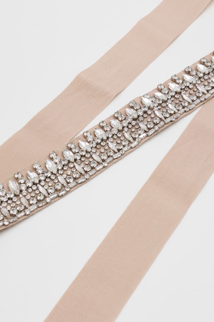 Jewelled grosgrain belt - BEIGE - Intrend - 2