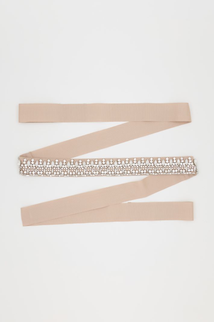 Jewelled grosgrain belt - BEIGE - Intrend