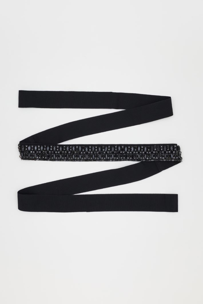 Jewelled grosgrain belt - BLACK - Intrend