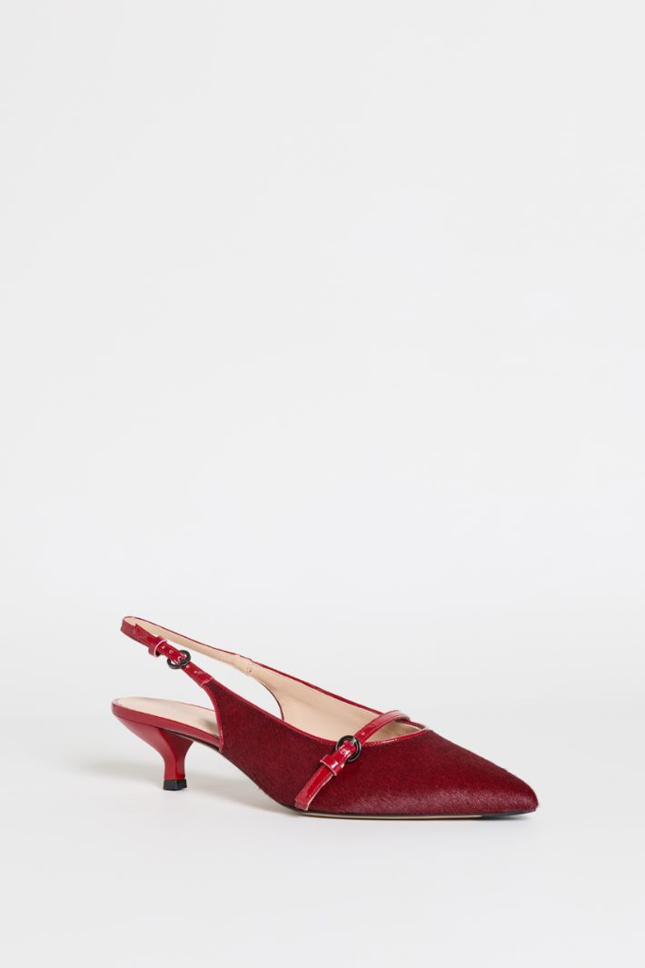 Calf-hair and Patent Leather Slingbacks - RED - Intrend - 2