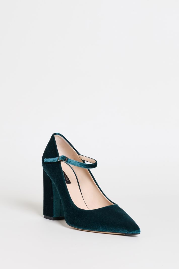 Zapatos de salón Mary Jane de terciopelo - VERDE - Intrend - 2