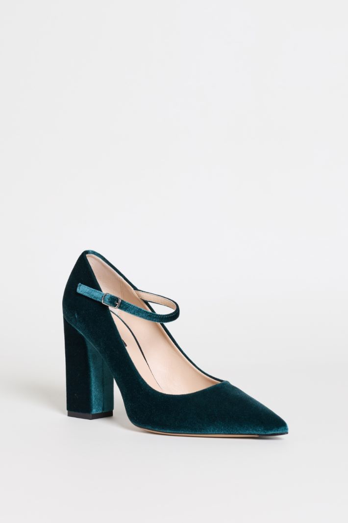 Zapatos de salón Mary Jane de terciopelo - VERDE - Intrend - 2