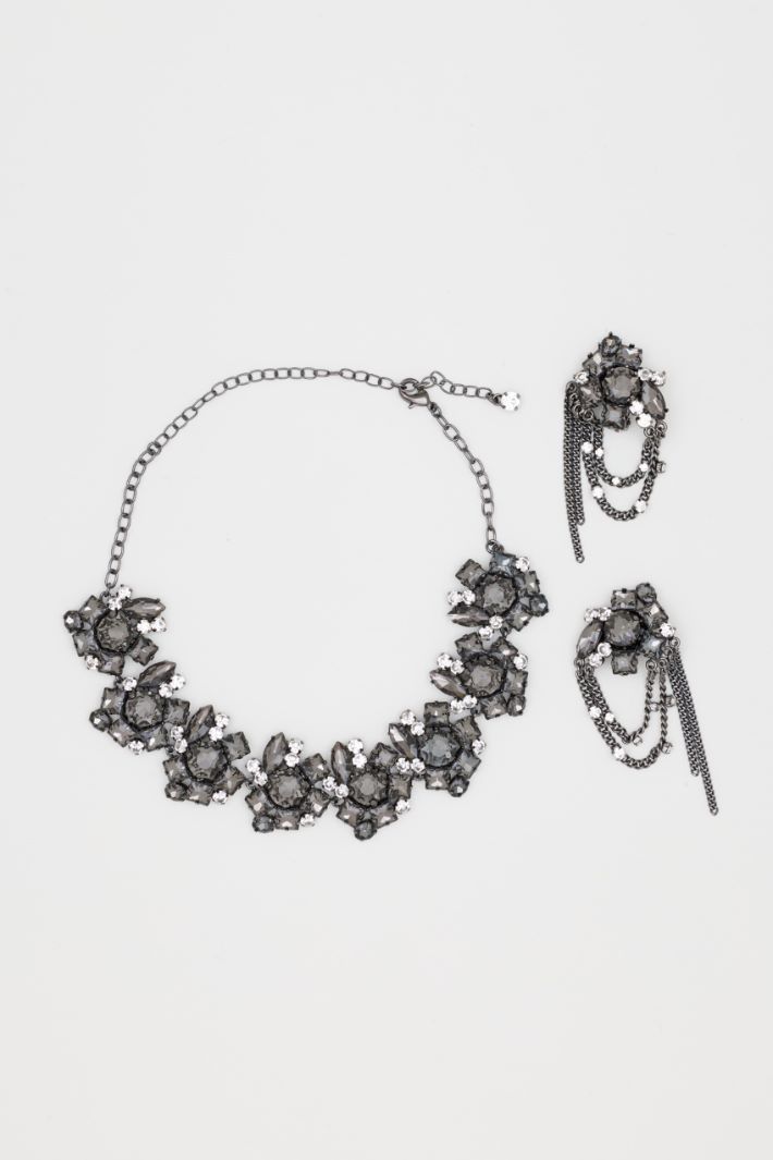 Conjunto de collar y pendientes con pedrería - PLATA - Intrend