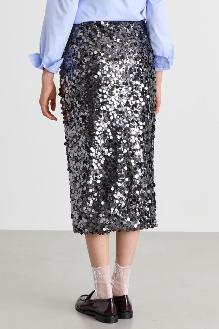Sequinned Tulle Jersey Skirt - GREY - Intrend - 4