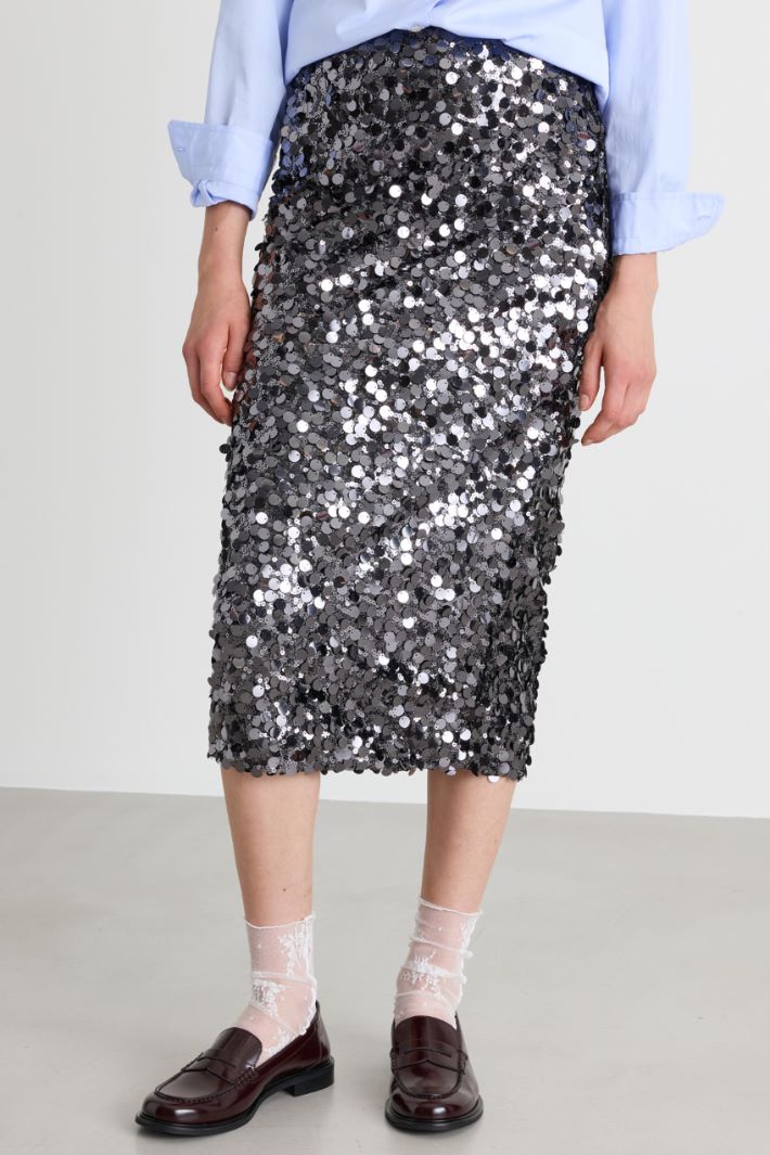 Sequinned Tulle Jersey Skirt - GREY - Intrend - 2