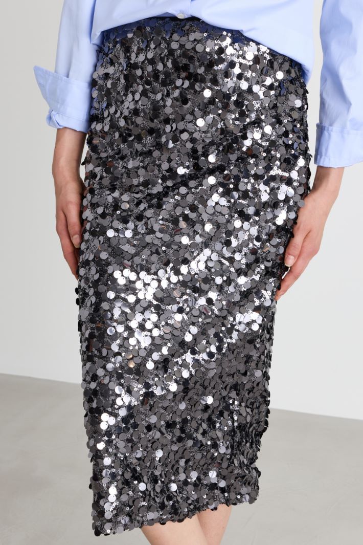 Sequinned Tulle Jersey Skirt - GREY - Intrend - 3