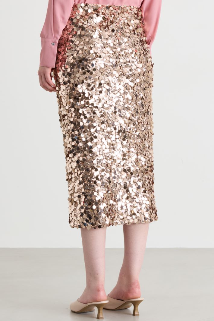 Sequinned Tulle Jersey Skirt - COPPER - Intrend - 4