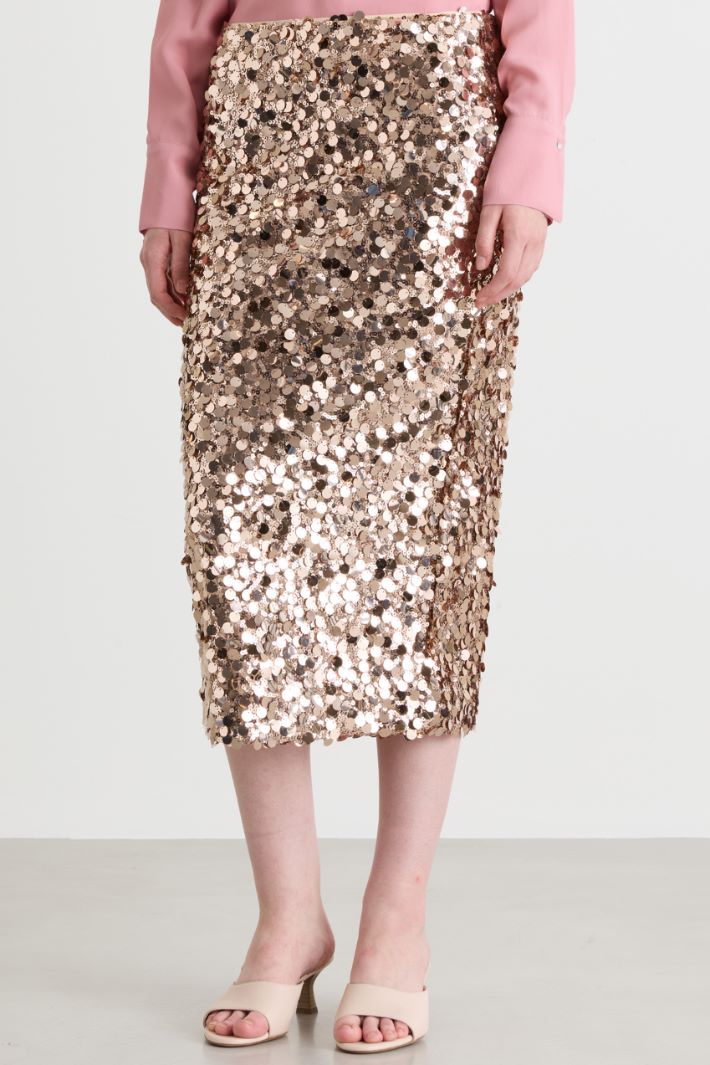 Sequinned Tulle Jersey Skirt - COPPER - Intrend - 2