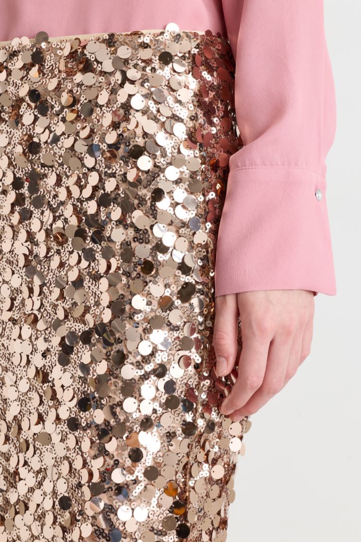 Sequinned Tulle Jersey Skirt - COPPER - Intrend - 3