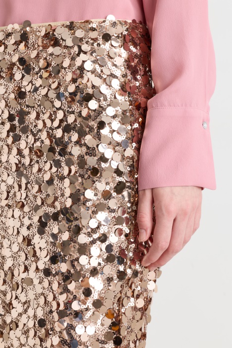 Gonna in jersey tulle con paillettes
