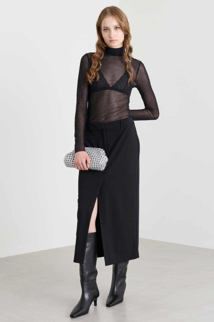 Front-slit pencil skirt - BLACK - Intrend