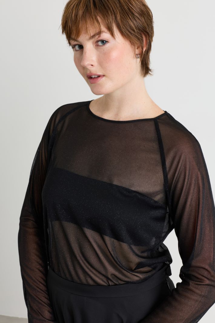 T-shirt in tulle glitter - NERO - Intrend - 4