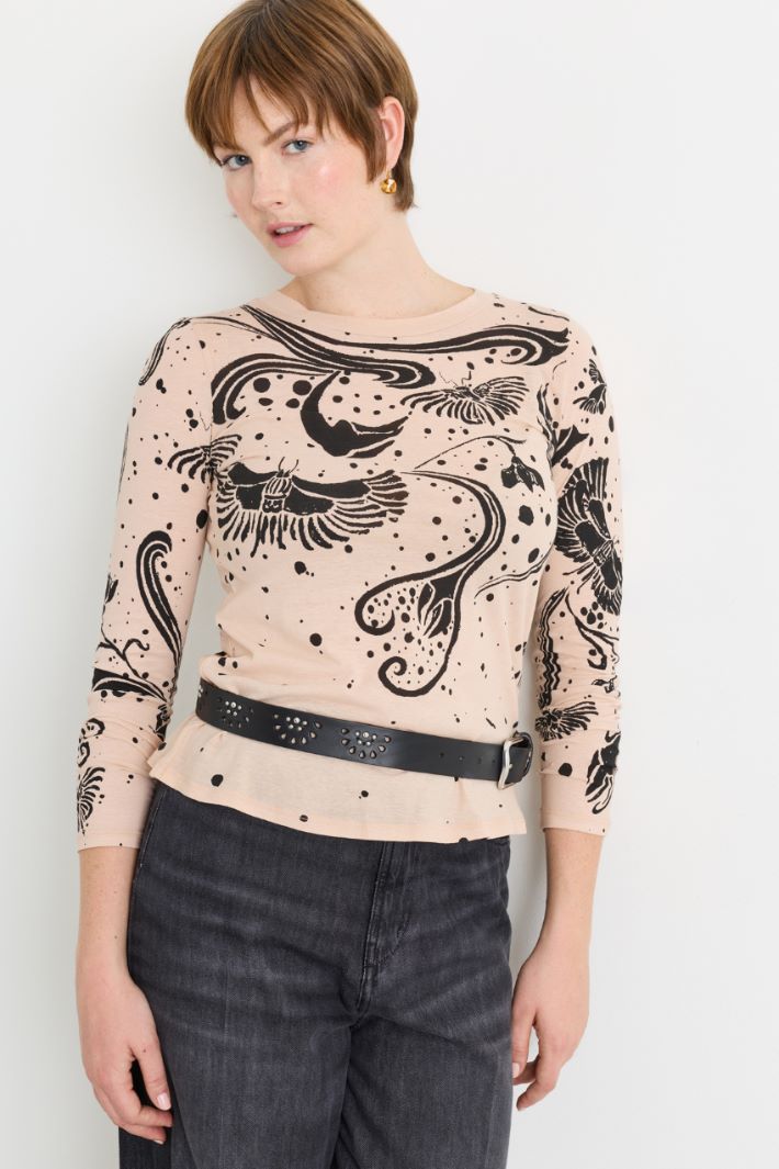 Printed jersey T-shirt - PINK BLACK - Intrend - 3