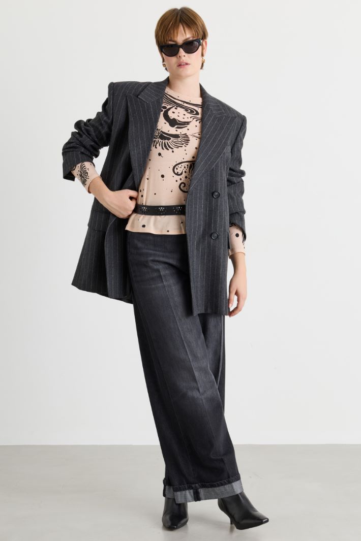Printed jersey T-shirt - PINK BLACK - Intrend