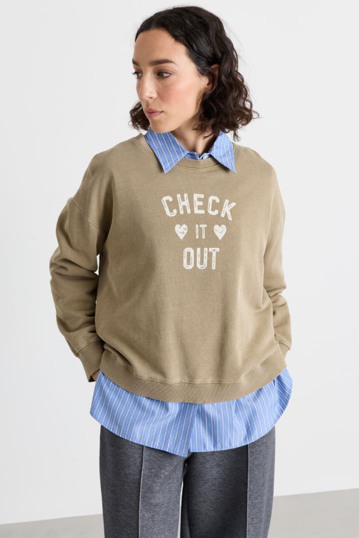 Felpa con stampa effetto used - BEIGE - Intrend - 2