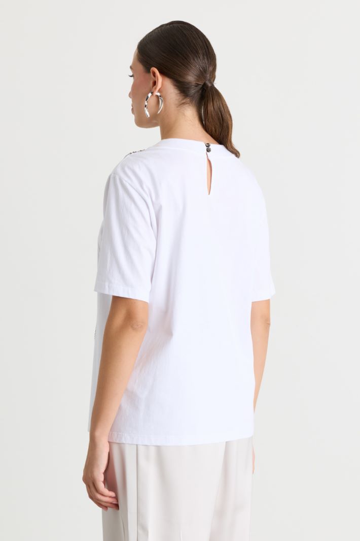 Rhinestone-embellished jersey T-shirt - WHITE - Intrend - 4