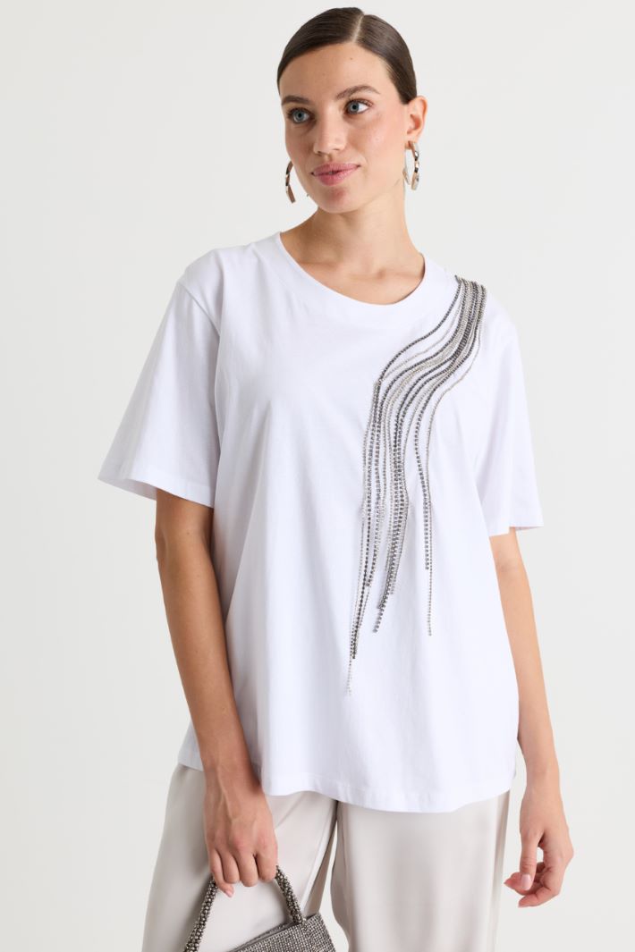 Rhinestone-embellished jersey T-shirt - WHITE - Intrend - 2