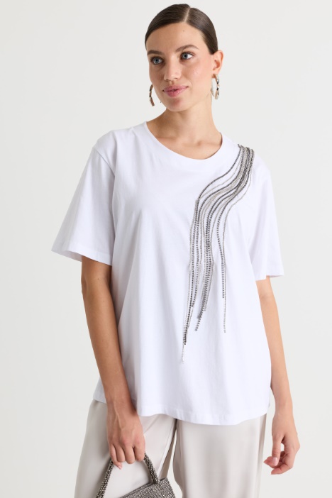 Rhinestone-embellished jersey T-shirt - Intrend
