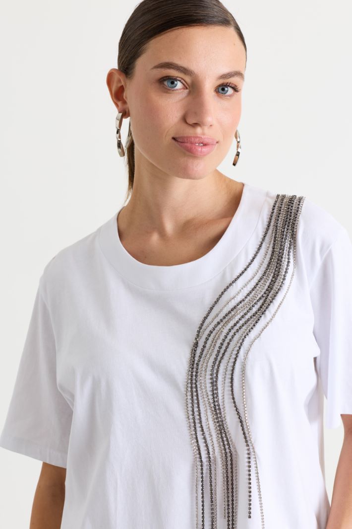 Rhinestone-embellished jersey T-shirt - WHITE - Intrend - 3