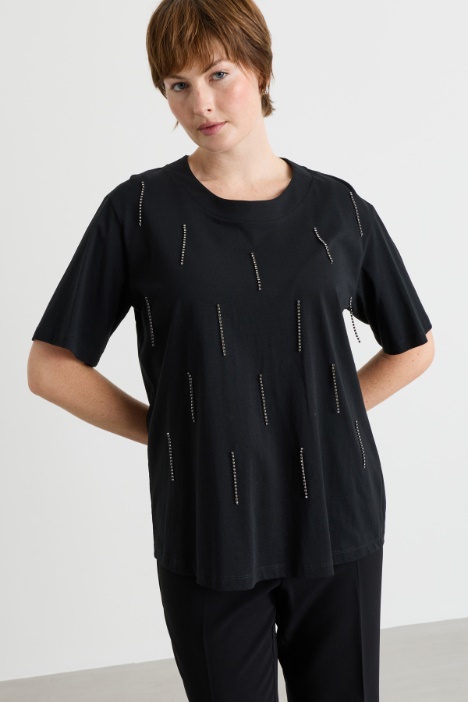 Rhinestone-embellished jersey T-shirt - Intrend