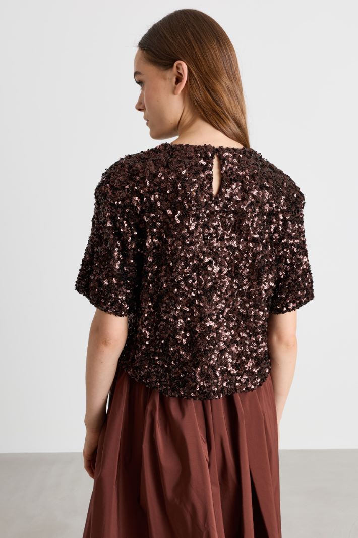 T-shirt boxy con paillettes - MARRONE - Intrend - 4